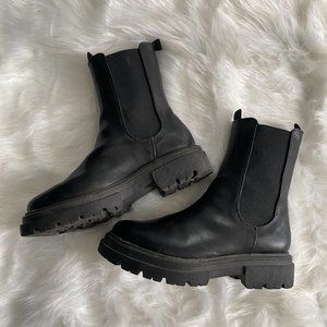 Black Chelsea Boot - Chunky Sole - Faux Leather